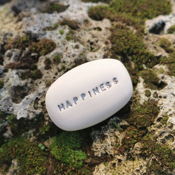 HAPPINESS - Ceramic message caption stone