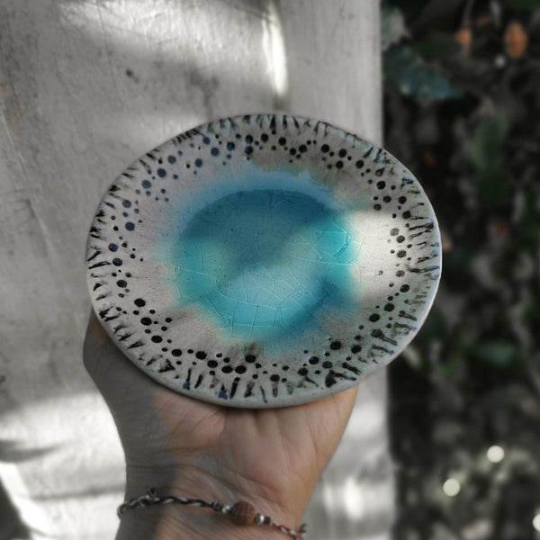 Turquoise ceramic bowl with beautiful cracked glaze