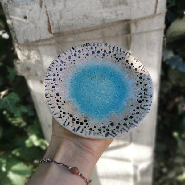 Turquoise ceramic bowl with beautiful cracked glaze