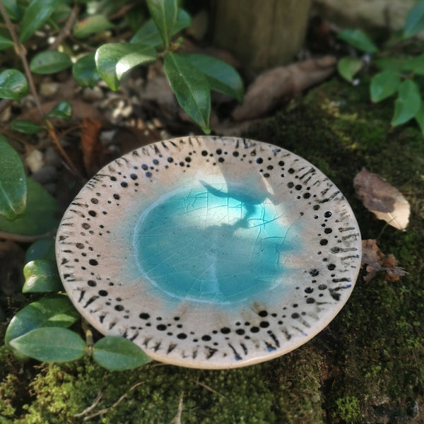 Turquoise ceramic bowl with beautiful cracked glaze