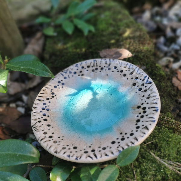 Turquoise ceramic bowl with beautiful cracked glaze