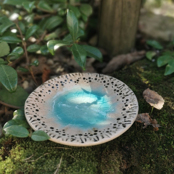 Turquoise ceramic bowl with beautiful cracked glaze