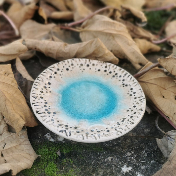 Turquoise ceramic bowl with beautiful cracked glaze