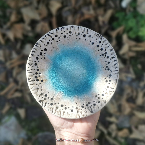 Turquoise ceramic bowl with beautiful cracked glaze