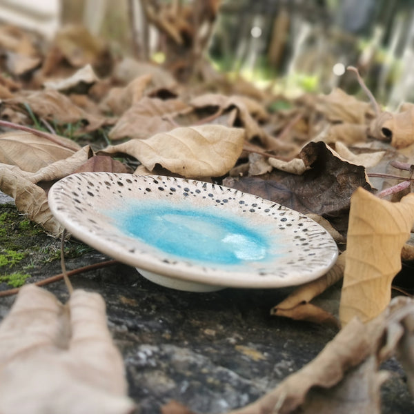 Turquoise ceramic bowl with beautiful cracked glaze