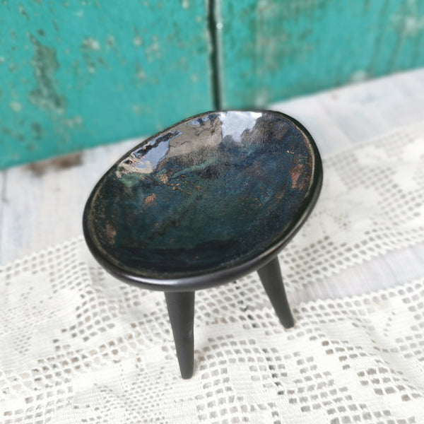 Modern mini bowl, jewelry holder, decorative black ceramic