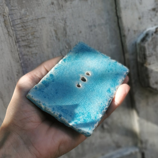Rustic tourquoise blue ceramic soap dish