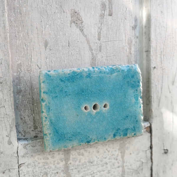 Rustic tourquoise blue ceramic soap dish