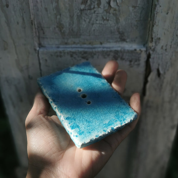 Rustic tourquoise blue ceramic soap dish