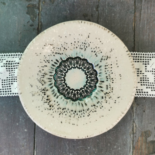 Rustic ceramic mandala bowl, cracked glaze, special surface