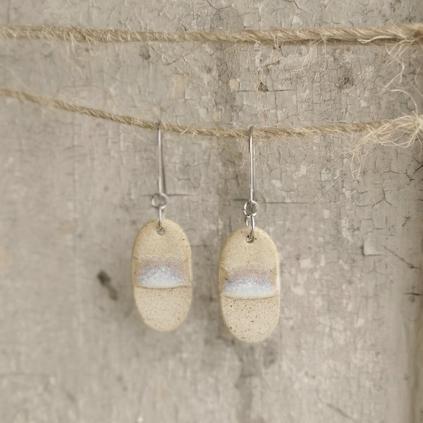 Handmade ceramic earrings - minimal beige and blue ocean-inspired design