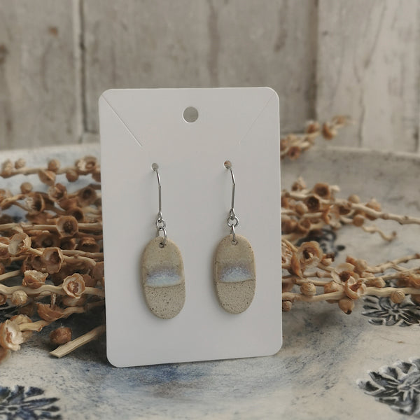 Handmade ceramic earrings - minimal beige and blue ocean-inspired design