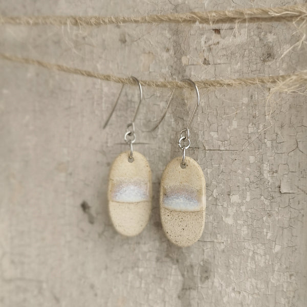 Handmade ceramic earrings - minimal beige and blue ocean-inspired design