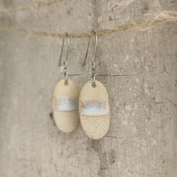 Handmade ceramic earrings - minimal beige and blue ocean-inspired design