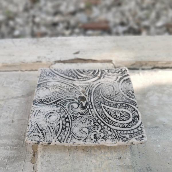 Handmade ceramic creamand black soapdish, rustic bathroom