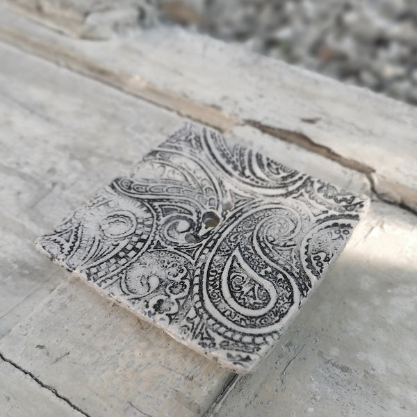 Handmade ceramic creamand black soapdish, rustic bathroom