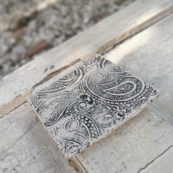 Handmade ceramic creamand black soapdish, rustic bathroom