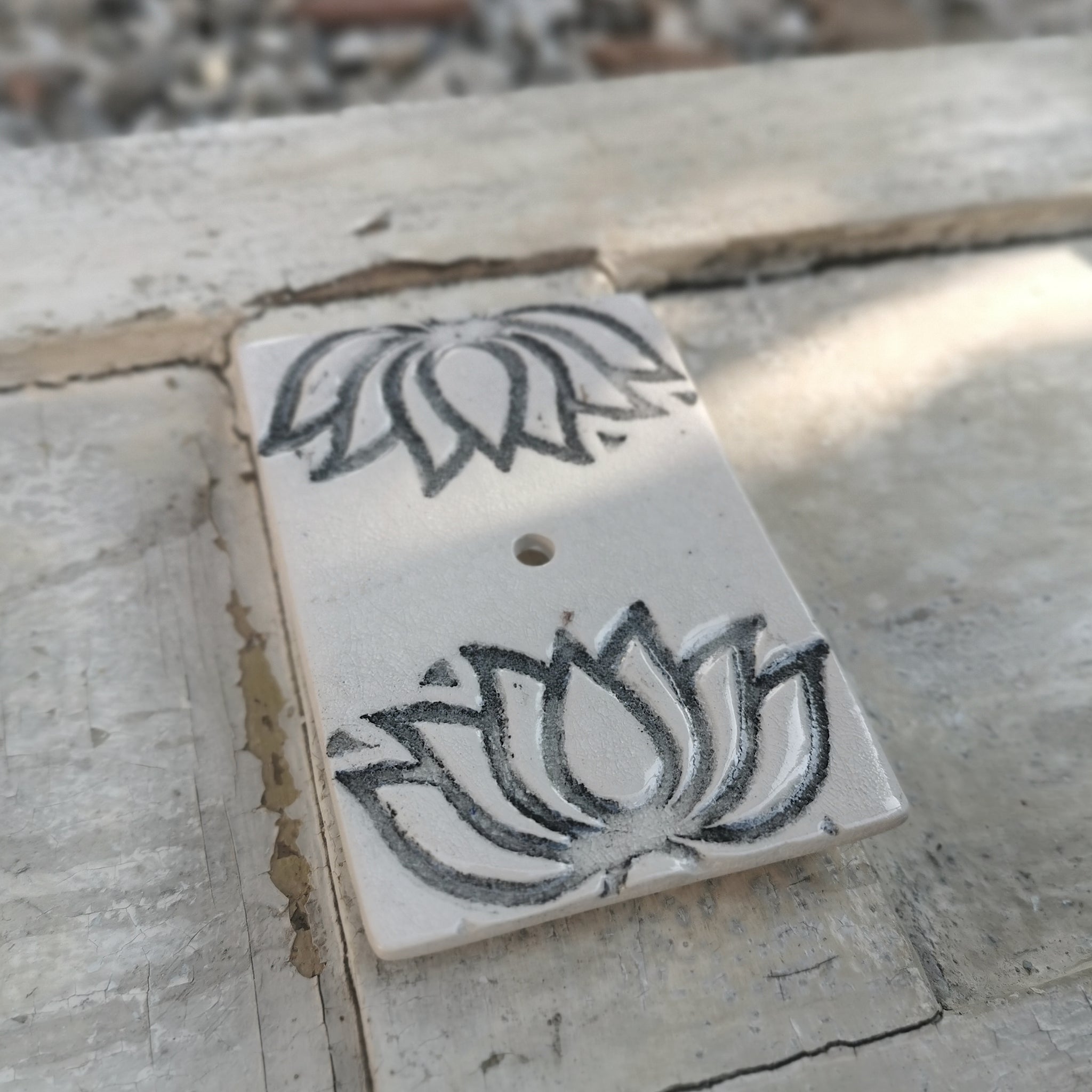 Lotus pattern ceramic soap dish, handmade accessorie