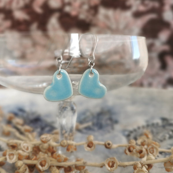 Handmade colorful hearts earrings in blue color