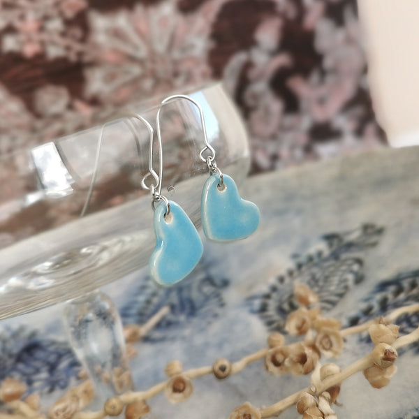 Handmade colorful hearts earrings in blue color