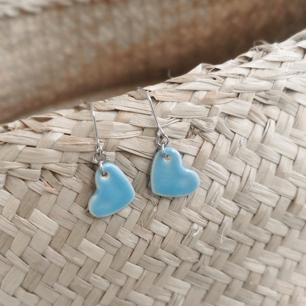 Handmade colorful hearts earrings in blue color