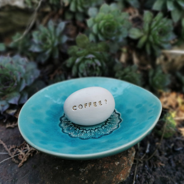 COFFEE? - Ceramic engraved message pebble