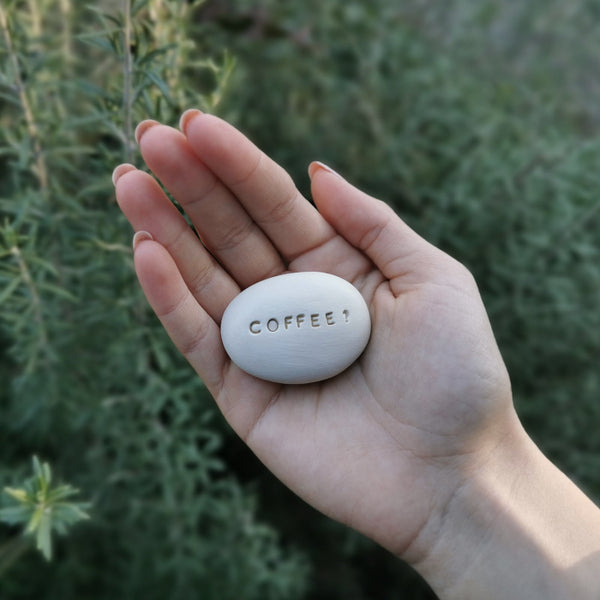 COFFEE? - Ceramic engraved message pebble